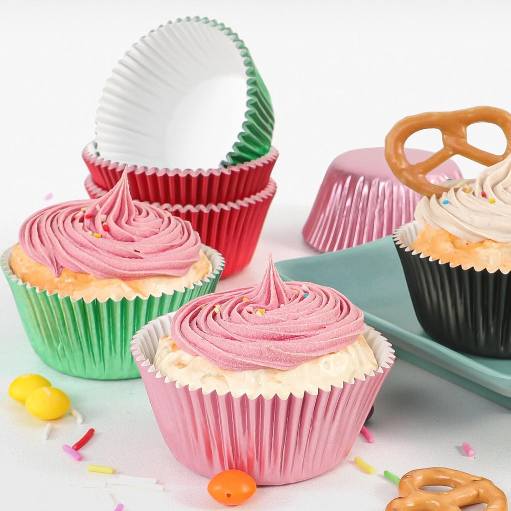 Caperci Pink Foil Cupcake Muffin Liners Standard Size Baking Cups