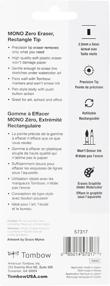 Mono Zero Rectangle Eraser Pack: Precision Tip & 2 Refills for Clean Corrections