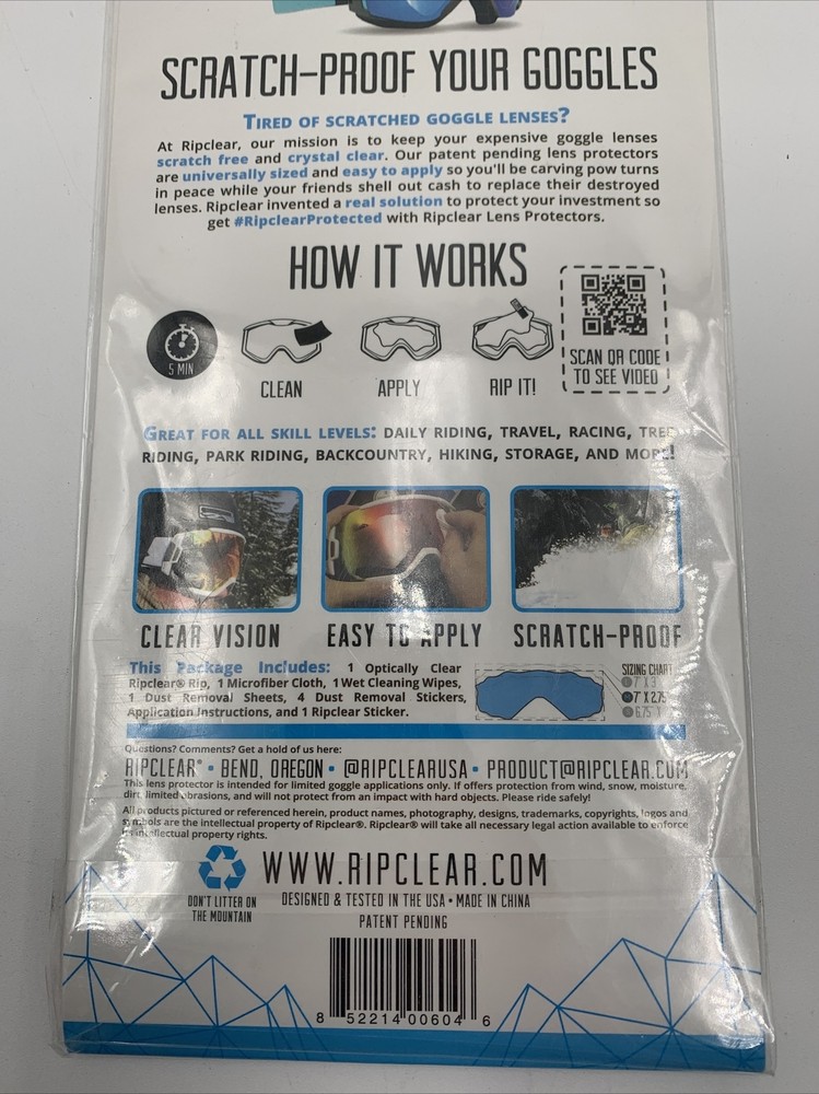 Ski Goggles Lens Protector Ripclear Spherical Medium Lens Snowboard Ski 1-Pack