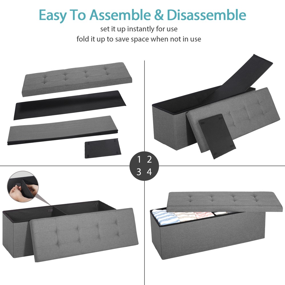 43'' Storage Ottoman Bench Foldable with Hidden Storage FootStool Save Space