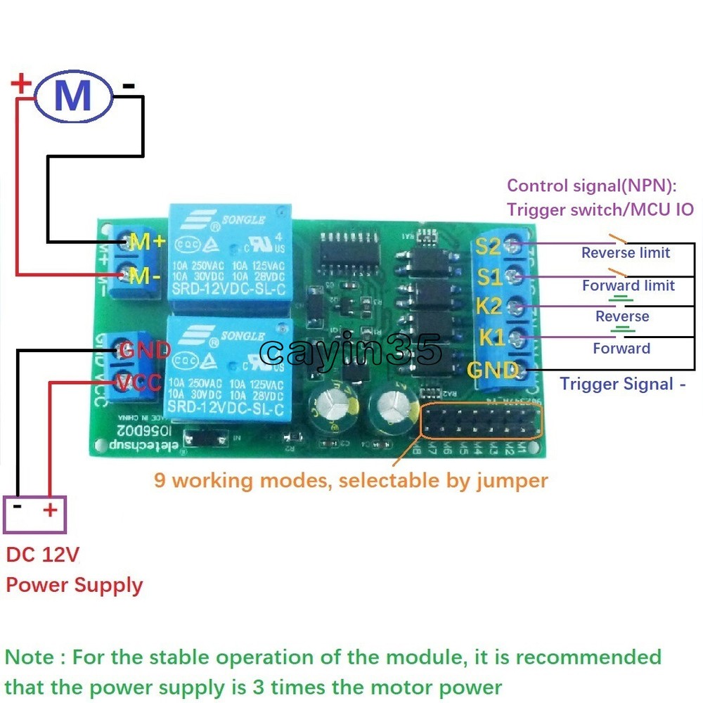 DC 12V Motor Controller Relay Board Forward Reverse Control Limit Start Stop