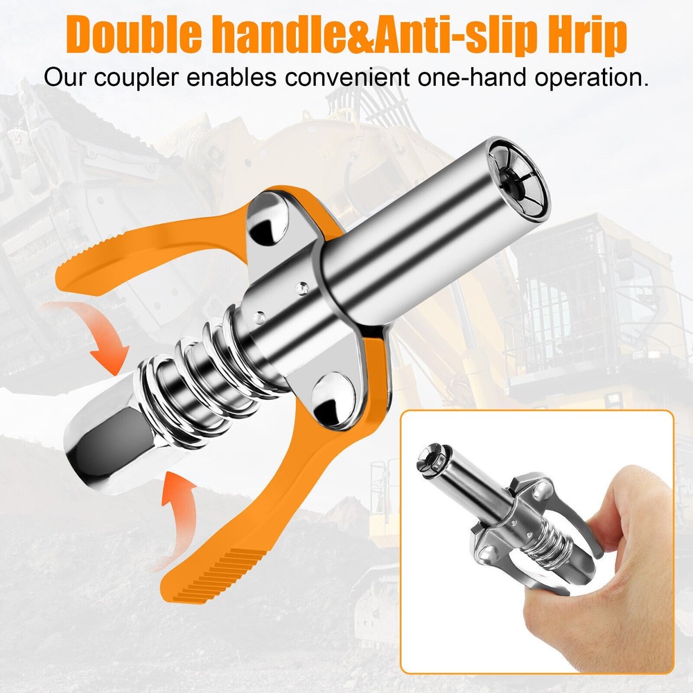 Grease Gun Coupler Double Handle High Pressure Quick Release Lock Oil Nozzles