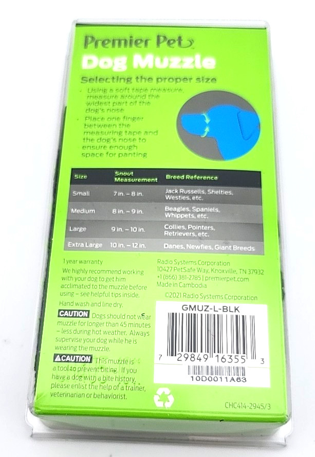 Premier Pet Dog Muzzle – Large Size – Padded Nylon – Adjustable – New