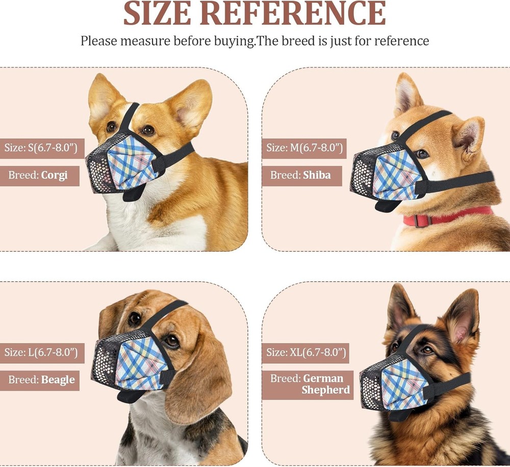 Dog Muzzle Small Large Dogs Soft Nylon Basket Muzzle W/ Adjustable Strap