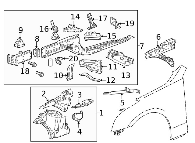 Genuine GM Passenger Side Front Compartment Outer Side Rail Extension 84161385