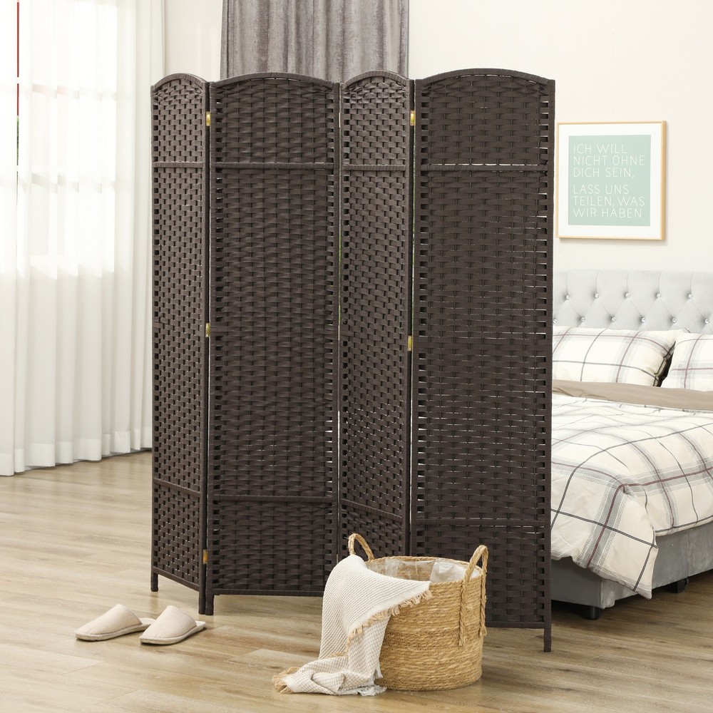4 Panel Room Divider Freestanding Folding Privacy Screen Brown