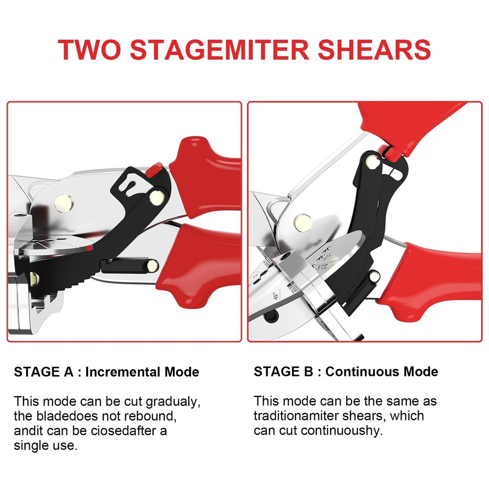 GARTOL Precise Miter Shears, 22.5°-135° Adjustable Angle Cutter Large, Red