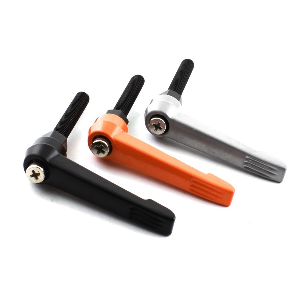 M8 Thread Clamping Lever Adjustable Handle Knob Orange Black Silver Tone x 3