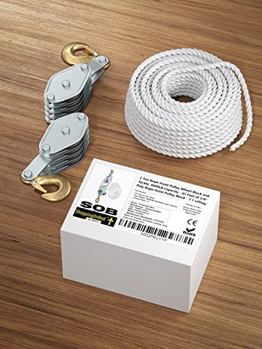 Block and Tackle Pulley System for Lifting Objects - SoB 4000LB Breaking