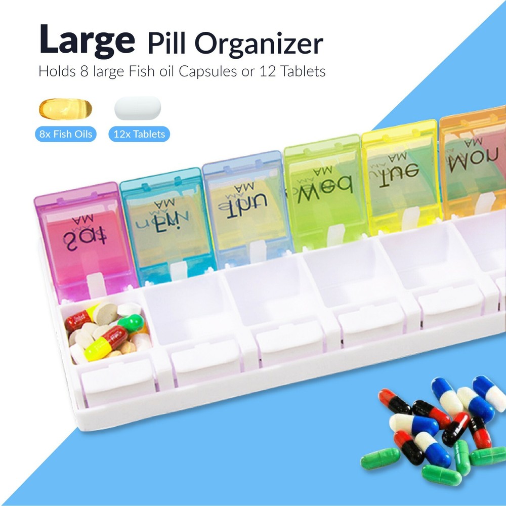 Weekly 7-Day AM/PM Push Button Pill Organizer Planner- Arthritis Friendly