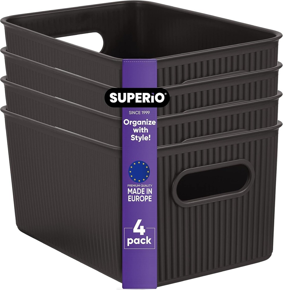 Superio 5L Small Ribbed Storage Bin- Plastic Storage Bin  (4 Pack, Brown)