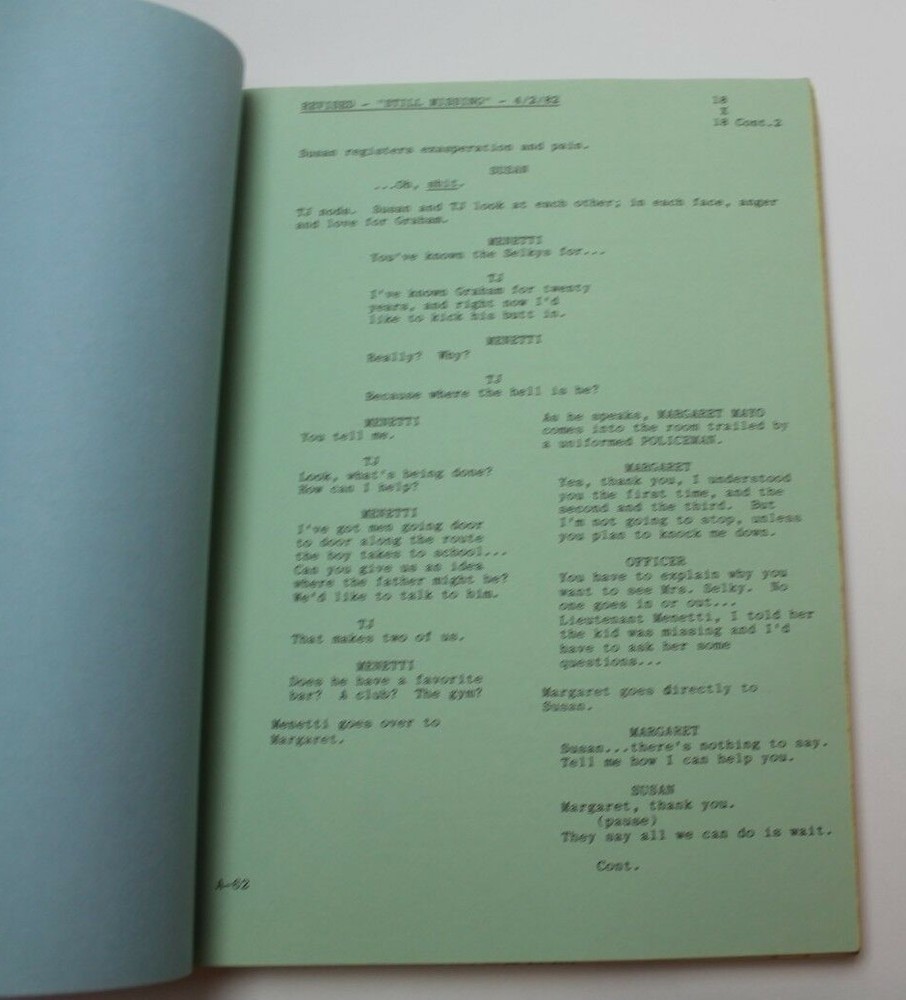 WITHOUT A TRACE / Beth Gutcheon 1982 Screenplay child abduction parents suspects