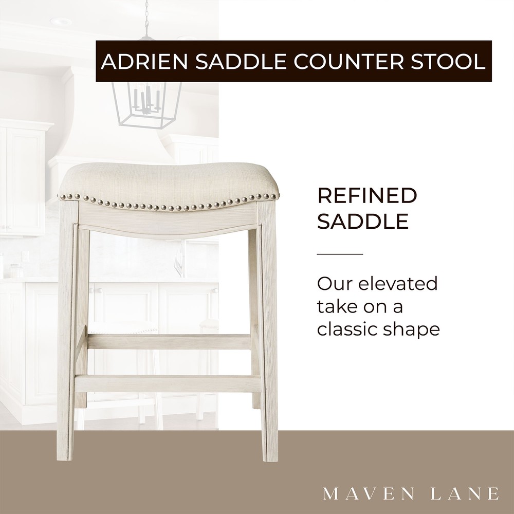 Maven Lane Adrien Backless Saddle Kitchen Counter Stool, White Oak