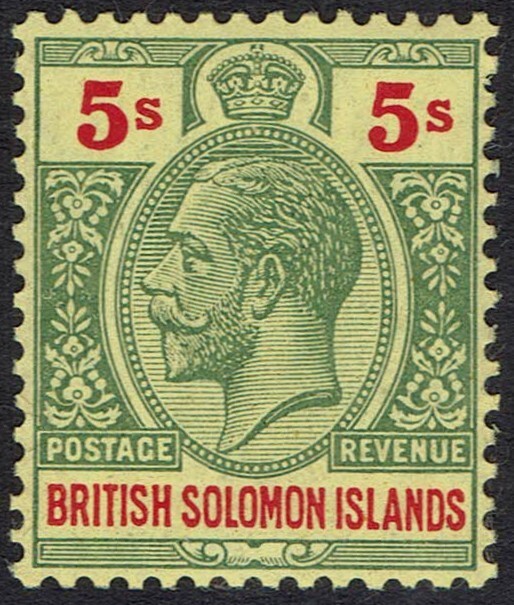 BRITISH SOLOMON ISLANDS 1914 KGV 5/- WMK MULTI CROWN CA