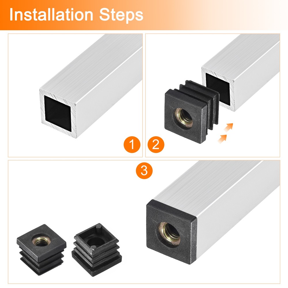 4Pcs 0.87"x0.87" Caster Insert with Thread, Square M8-1.25mm Thread