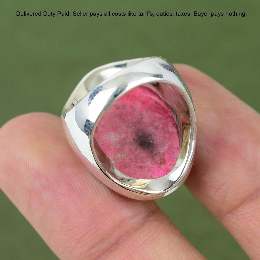 925 Silver Oval Thulite Gemstone Stackable Statement Bezel Wife Anniversary Ring