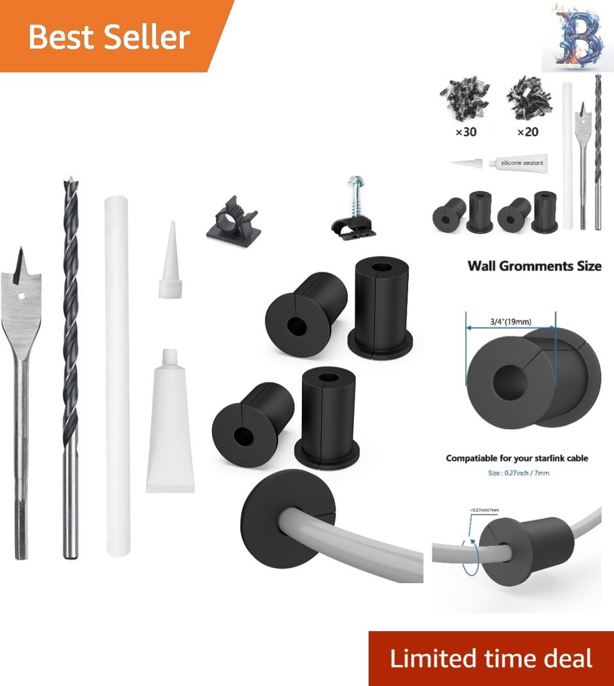 Complete Starlink Cable Pass-Through Kit: 4PCS Grommets & Routing Tools Included