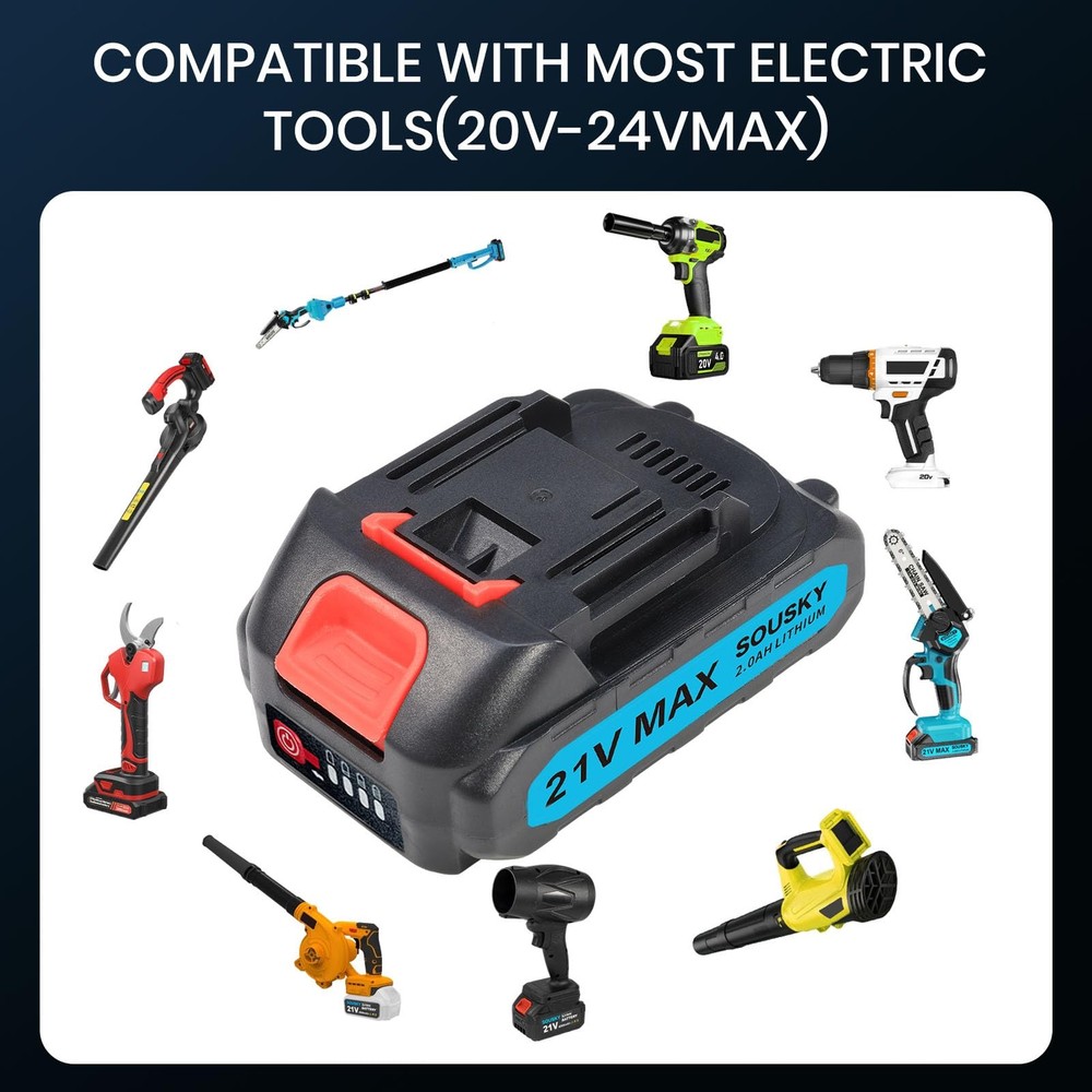 21V Mini Chainsaw Battery 2000mAh with Charger Adapter for Electric Tools