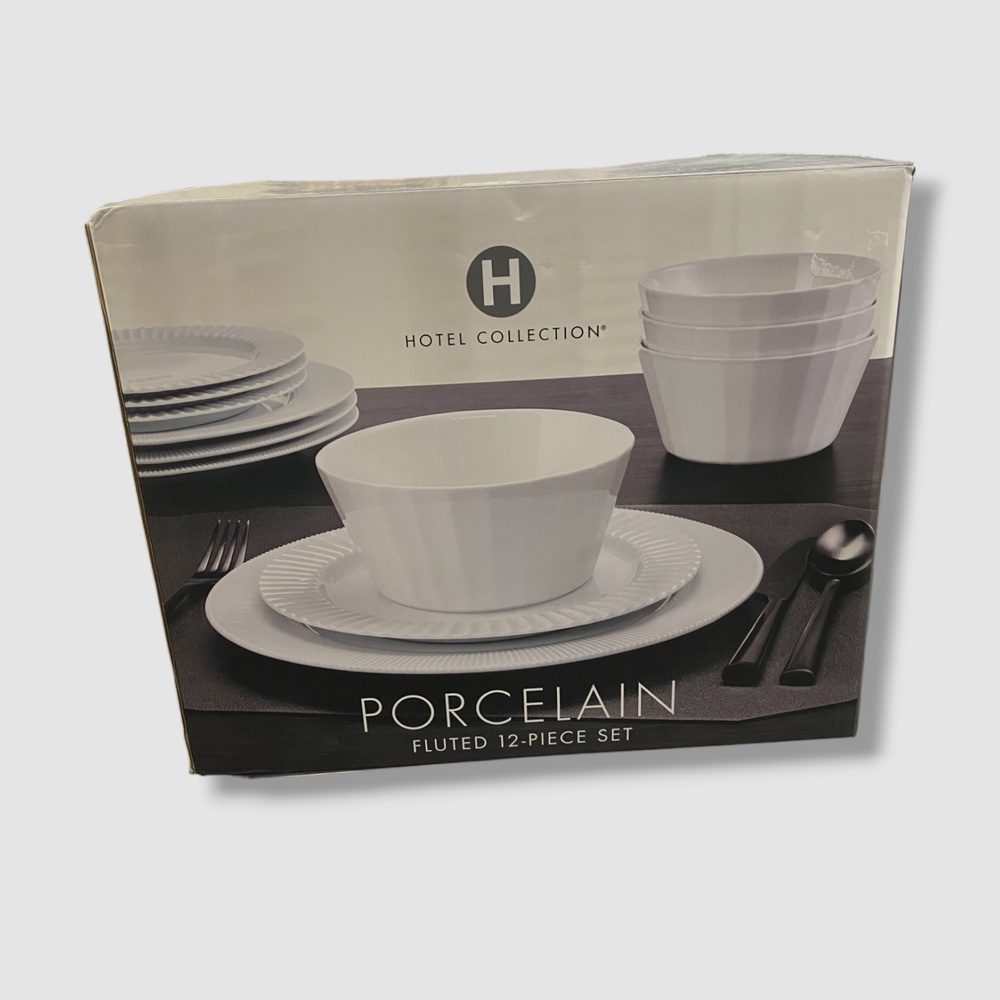 Hotel Collection Fluted Dinnerware Set Service for 4.- 12 Pc.