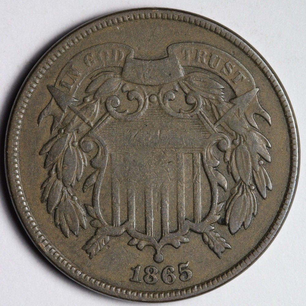 1865 Two Cent Piece VF E196 TINH