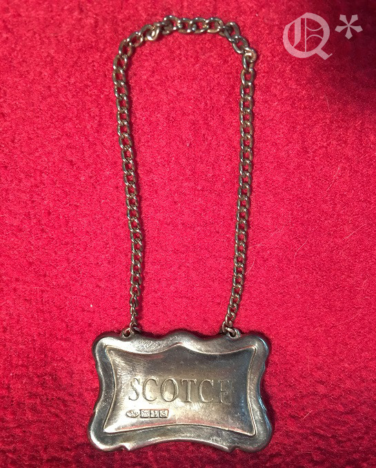 Vintage Pottery Barn  Sterling Decanter Tag "Scotch"