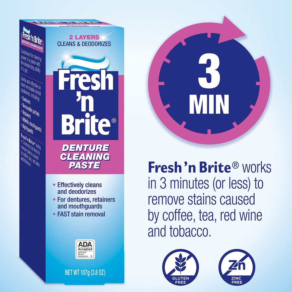 Fresh 'n Brite Denture Cleaning Paste For Dentures, Removable Partial Denture...