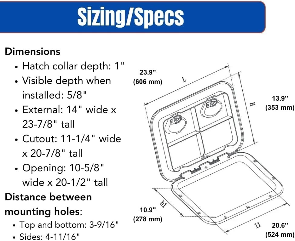 Rectangular Locking Marine Access Hatch - Durable & Weatherproof - 23.9" x 13.9"