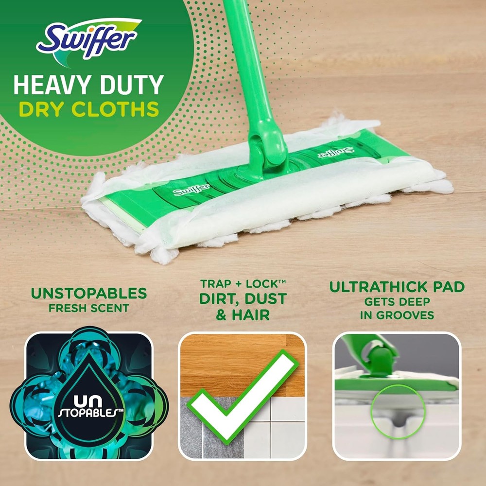 Swiffer Sweeper Heavy Duty Dry Multi-Surface Cloth Refills for Floor Sweeping an