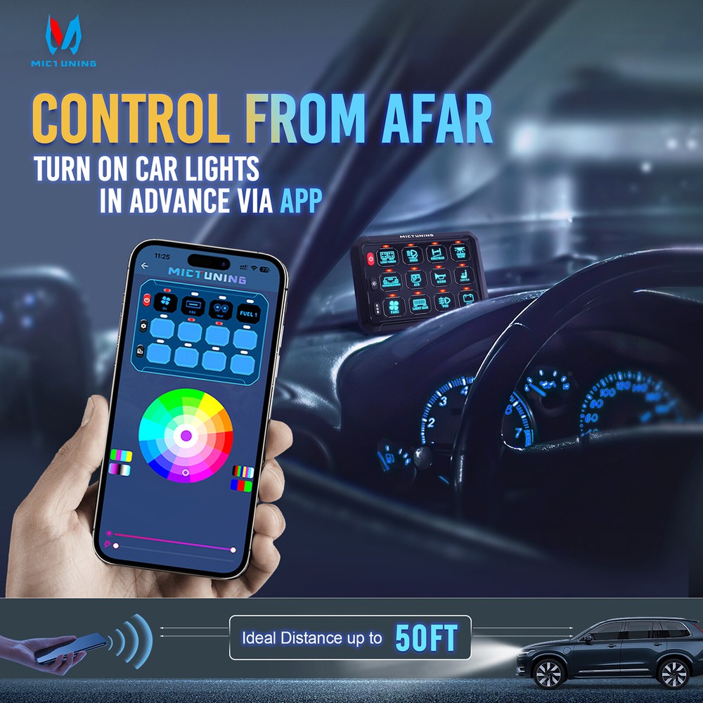 MICTUNING P1s RGB 12 Gang Switch Panel Wireless App Control Circuit Relay System