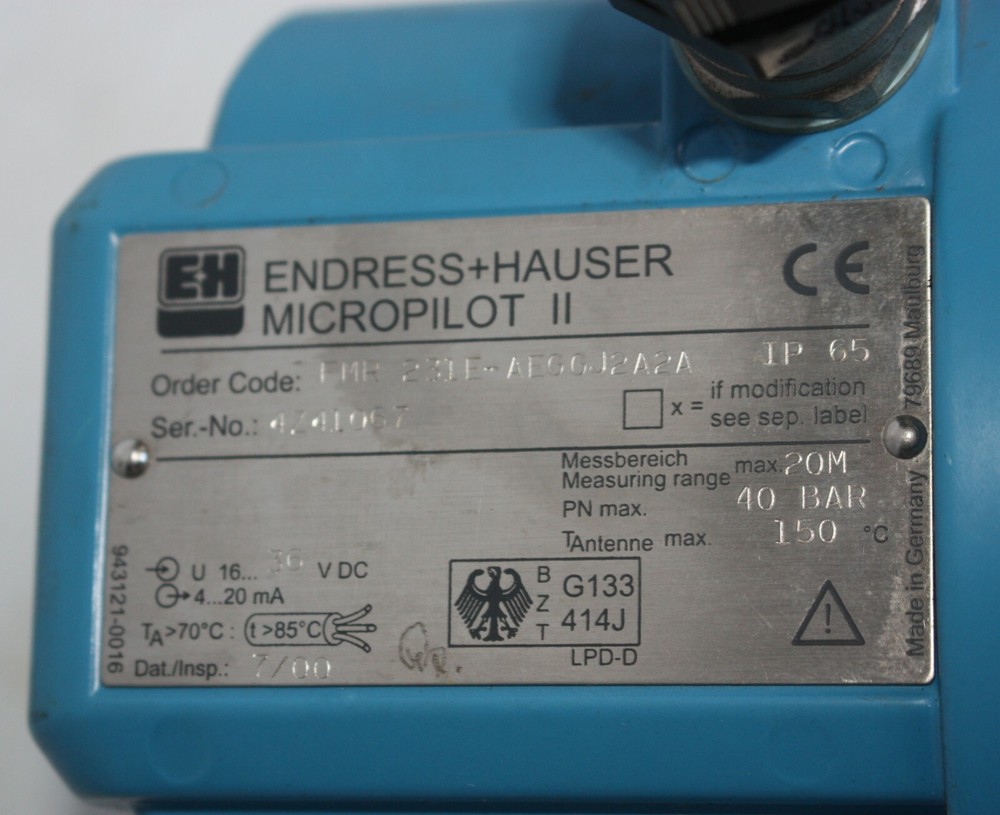 Endress+Hauser Micropilot II FMR 231E-AEGGJ2A2A Microwave Level Transmitter