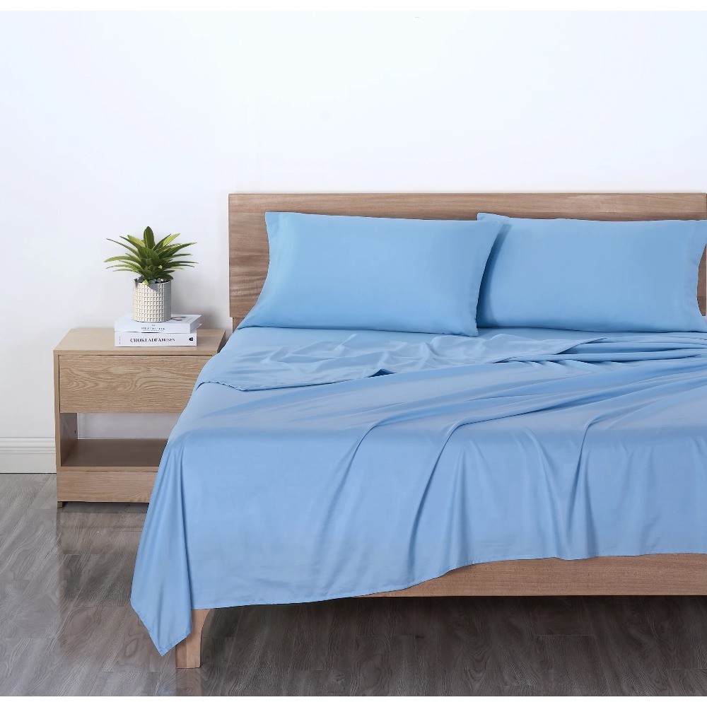 Microfiber 3-Piece Twin Sheet Set Light Blue Fitted Flat Bed Sheets Pillowcase