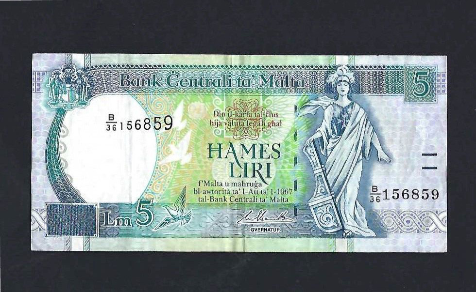 🇲🇹 MALTA 5 LIRI 1994 P-46d
