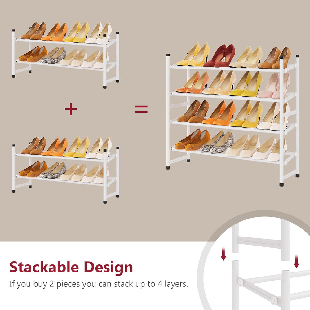 Expandable Shoe Rack for Closet 2 Tier, 28“-41“ Adjustable & Stackable Shoe Shel
