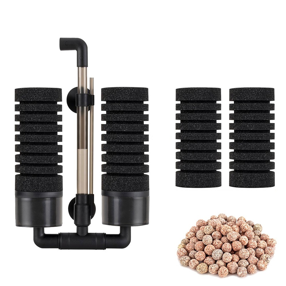hygger Aquarium Double Sponge Filter with Pump Bio Media + 2X Sponge replacement
