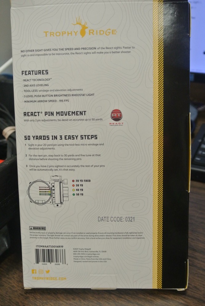 Trophy Ridge AATS0014R19 React H4 Bow Sight, Black