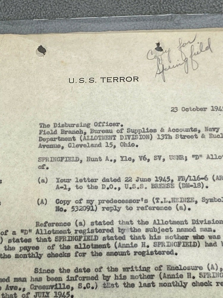 WWII US Navy & USS Terror CM-5 Documents