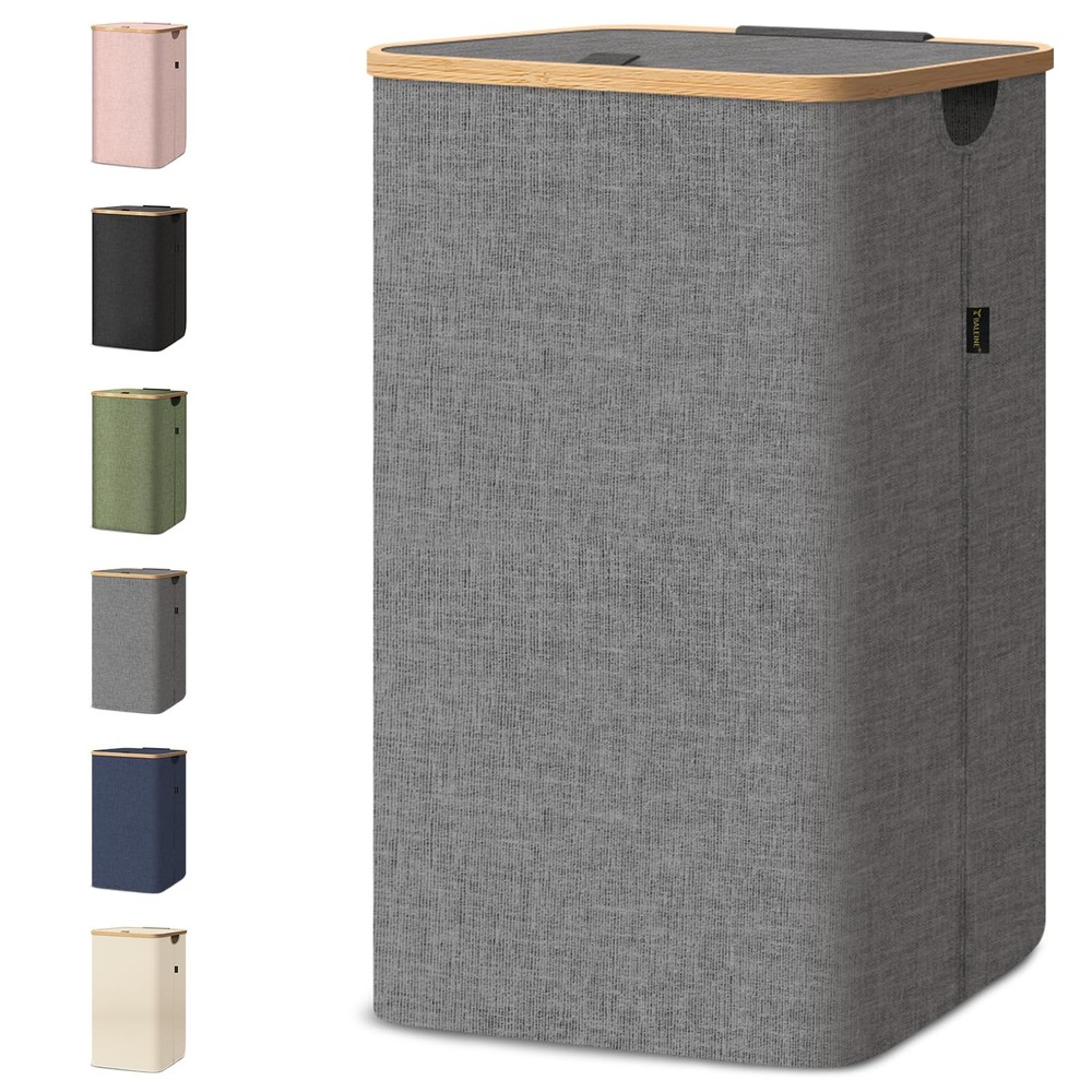 Laundry Hamper with Lid Tall Laundry Baskets with Bamboo Pull Handles Large L...