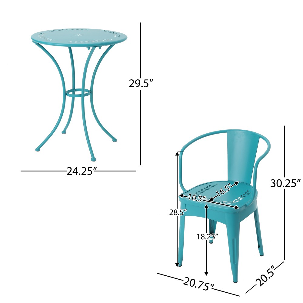 3-Piece Green Metal Bistro Set - Powder Coated Iron Table & Stackable Chairs