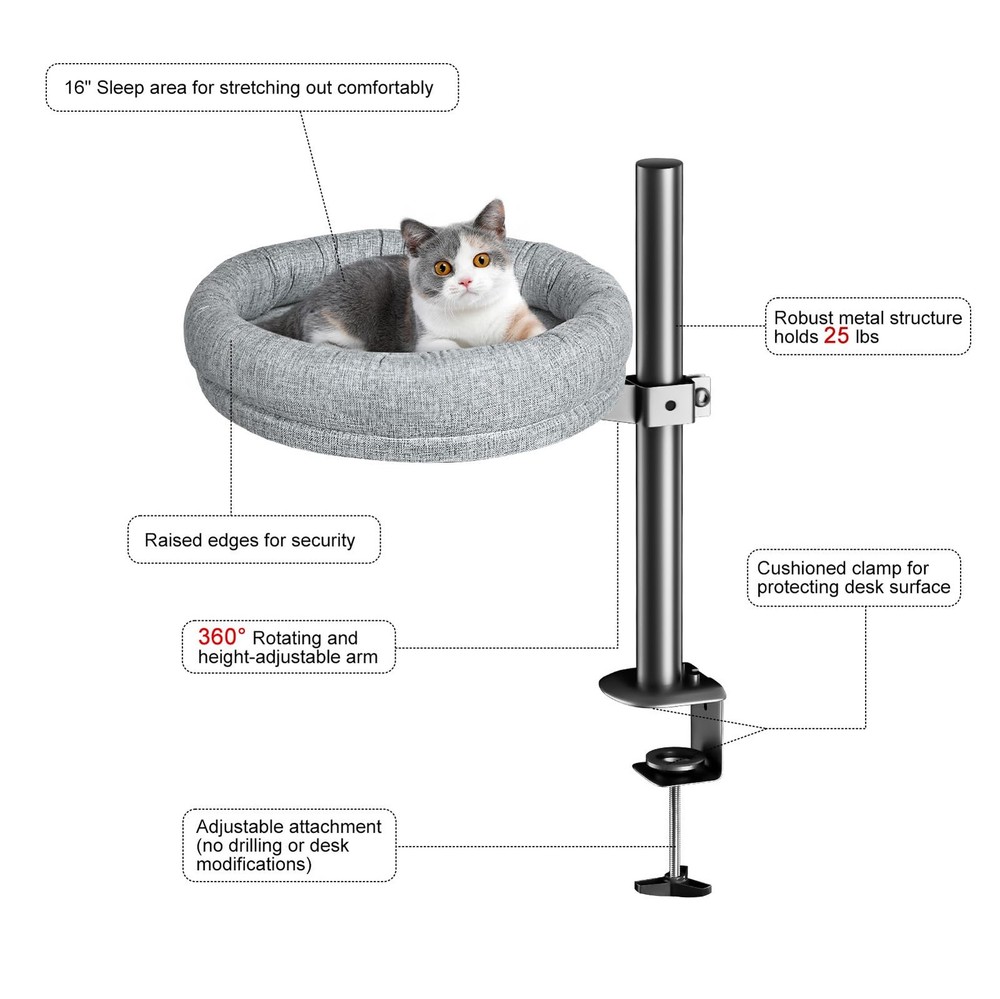 Cat Bed - with 360 Rotation & Adjustable Height - Soft & Comfortable - Indoor