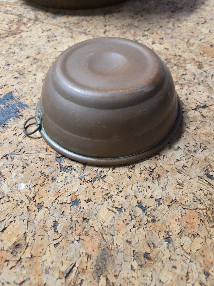 Vintage Copper Tin Lined Bowl Dish 6.5"x 2" Handle Ring