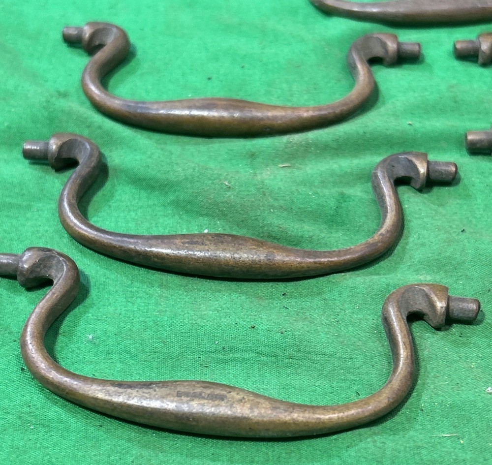 Seven 4.5” Center Gooseneck Solid Brass Antique Drawer Pulls Bails England
