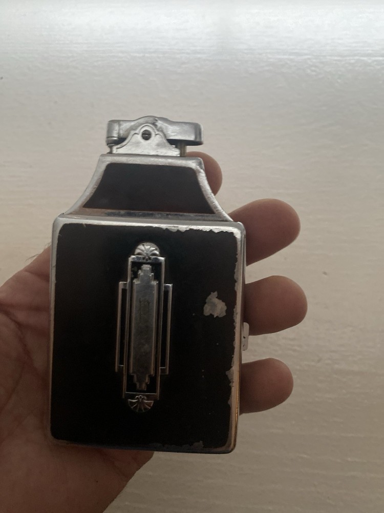1930s Geometric Enamel Art Deco Ronson Mastercase Cigarette Lighter Case Combo