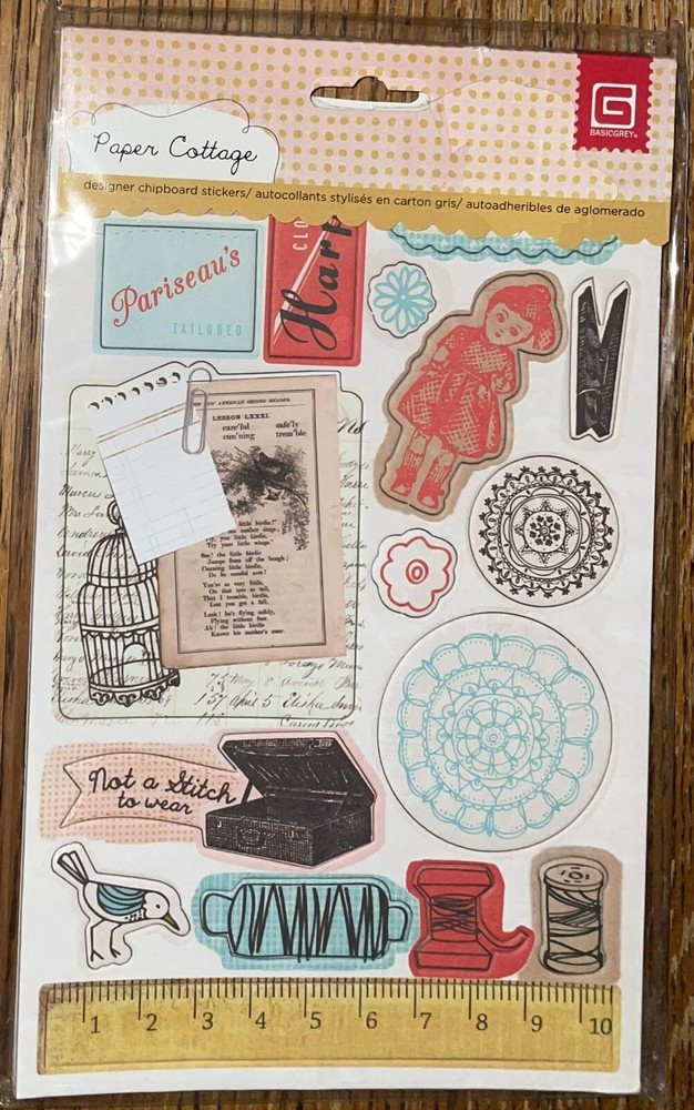 Basic Grey Designer Chipboard Real Thick & Sticky Chip Stickers 4pgs