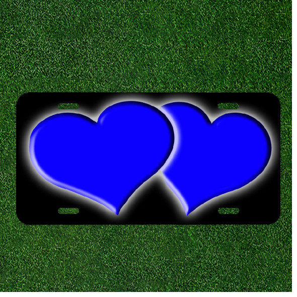 Custom Personalized License Plate Auto Tag With Blue Hearts Add Names Or Texts
