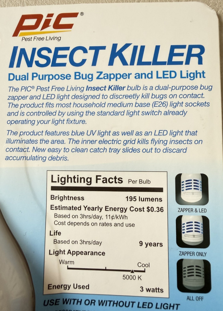 PIC Dual Purpose Bug Zapper and LED Light NEW