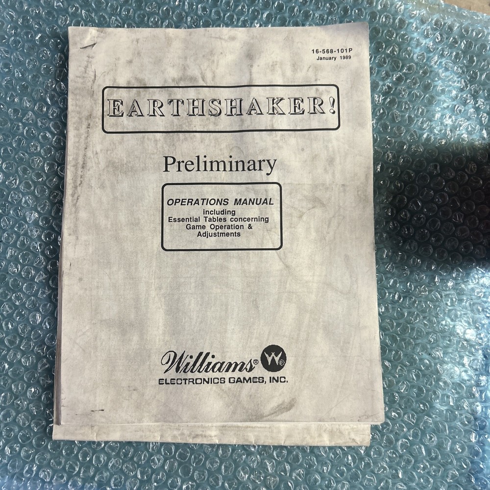 Williams Pinball Earthshaker Preliminary arcade Game manual