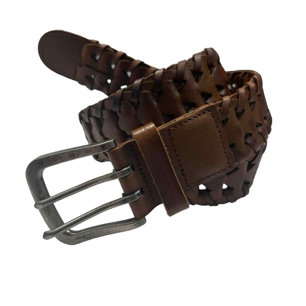 Vintage BROWN leather woven belt. Sz: Medium