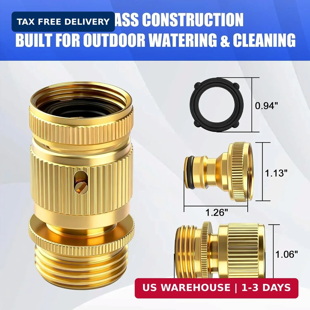 Garden Hose Quick Connect Fitting, 3/4 Inch GHT Solid Brass Quick Release Hose C