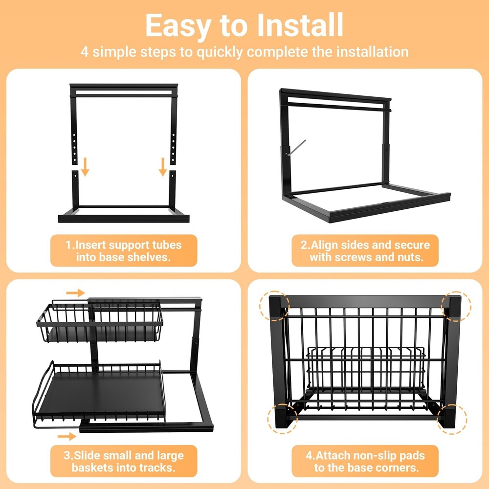AceMining Under Sink Organizer, 2 Pack Pull-Out Under Cabinet Organizer, 2 Ti...