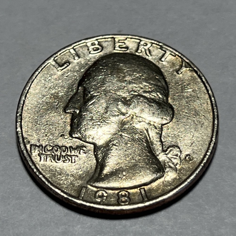 1981 P Washington Quarter Errors Strike Though Grease Unreadable Mint Mark #1